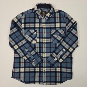 Freedom Foundry Men Plaid Fleece Flannel Shirt Jacket L Blue Cabin Lodge Utility